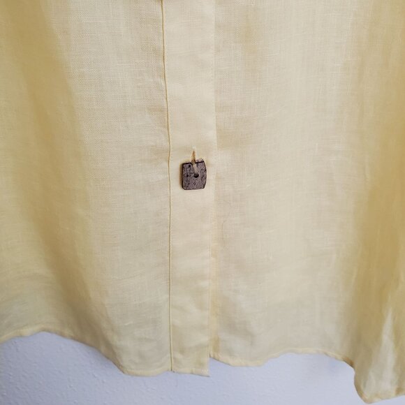 GO Silk buttercream yellow linen Mandarin collar blouse - Picture 9 of 13